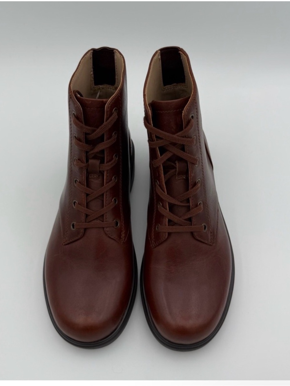 NWOT ABEO Women’s Brown Leather Lace-Up Ankle Boots - Picture 3 of 6